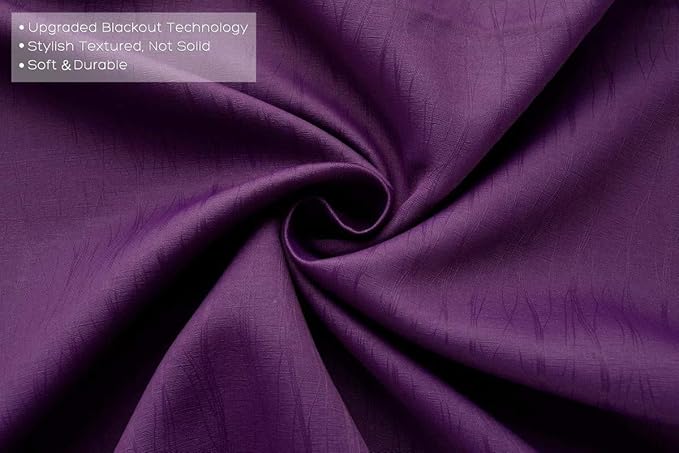 MIUCO Room Darkening Textured Weaved Grommet Blackout Curtains for Bedroom 52x63 Inch Long 2 Panels Purple