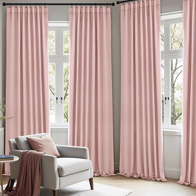 ANRODUO Light Pink Blackout Curtains for Girls Bedroom Living Room 84 Inches Long 2 Panels, Back Tab Rod Pocket Pinch Pleated Thermal Insulated Room Darkening Curtains, 52 x 84 Inch