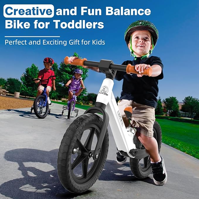 Ridego 12 or 14 Inch Balance Bike for Kids 2-6 Year Old,Lightweight Kids Bike with Adjustable Seat, Push Bicycle with Air Rubber Tires，Ride-on Toys Birthday Gift