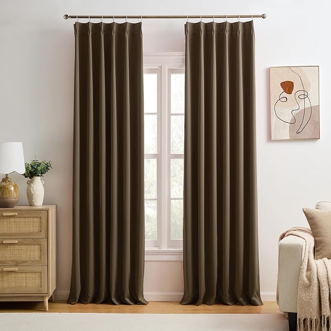 KEQIAOSUOCAI Brown Blackout Curtains 150 Inches Long, Extra Long Pinch Pleats Living Room Curtains Thermal Pleated Curtains Panels Drapery for Home, Hotel, Office, 40" W x 150" L, Set of 2