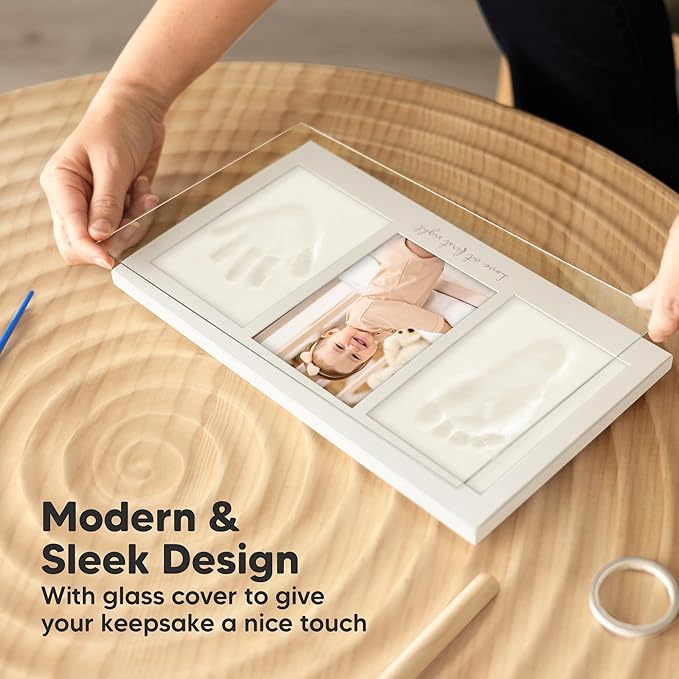 Baby Hand and Footprint Kit - Clay Handprint Keepsake Frame, Newborn Nursery Picture Frame, Personalized New Mom Gifts for Baby Shower & Registry (Vintage Gray)