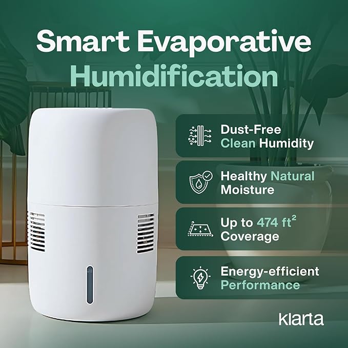 Humea Smart Evaporative Humidifier with WiFi & App Control - 3L Tank, 4 Speeds, 300ml/h - Quiet, Mist-Free, No White Dust - Nightlight - For Allergies, Dry Skin, Better Sleep - White