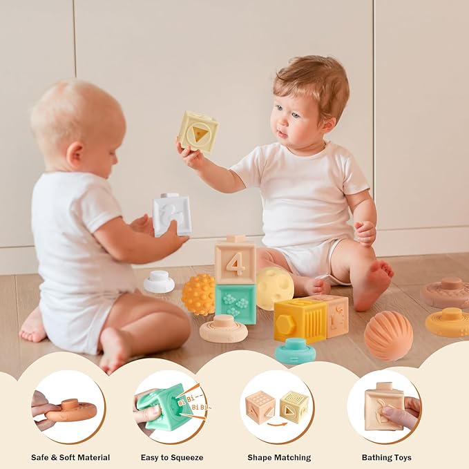 Baby Toys 6-12 Months Montessori Toys for Babies 9 Months,Wooden Musical Instruments Toy Stacking Building Blocks,Infant Teething Toys Sensory Balls,Xylophone,Birthday Gift for Toddlers 1+ Year Old