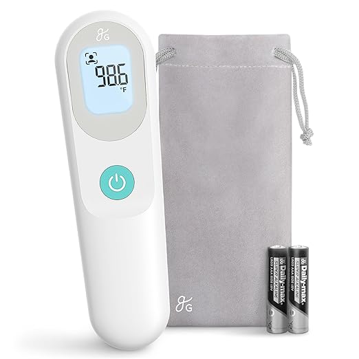 Greater Goods No-Touch Infrared Digital Thermometer for Adults, Kids, and Babies, Forehead Thermometer with Ergonomic Grip, Fever Alarm, White