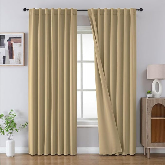 Joydeco Blackout Curtains 84 Inch Long for Bedroom, Thermal Insulated Black Out Curtains 2 Panels Set, Room Darkening Drapes for Living Room Window (W52 x L84 Inch, Beige)