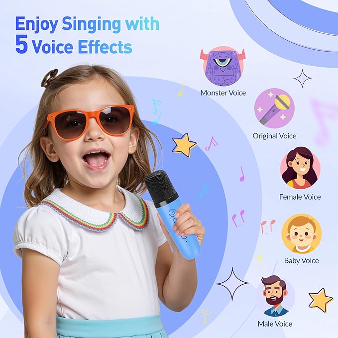 Mini Karaoke Machine for Kids Adults: Portable Bluetooth Karaoke Speaker with 2 Wireless Microphones, Karaoke Gifts for Girls Boys Ages 4-12+ Years Old Christmas Birthday Home Party(Navy Blue)