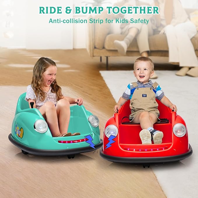 12V Bumper Car for Toddlers, Electric Toy Ride on Battery Car with Kids W/Parent Remote Control, 2-Speed, 360 Degree Spin, Music & LED Lights for Kids, Green