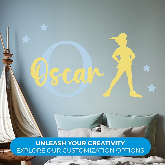 CRYPTONITE Personalized Name & Initial Tinkerbell Vinyl Wall Decals - Baby Girl Bedroom Decor - Fairy & Princess Wall Decals (B. Peter Pan)