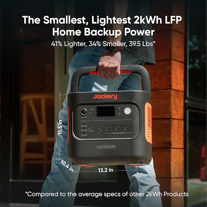 Jackery Explorer 2000 v2 Portable Power Station with Low Temperature Resistant Bag, 2042Wh/2200W LiFePo4 Battery, USB-C 100W Fast Charging for Extreme Cold Condition(-40°F), Power Outages, Emergencies