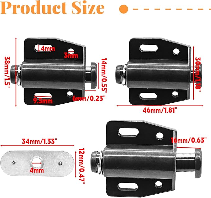 2 Pack Cabinet Magnetic Touch Latch, Push to Open Catches Magnet Push Release Latches Hardware for Kitchen Cabinet Drawer Cupboard Closet Door (Black)