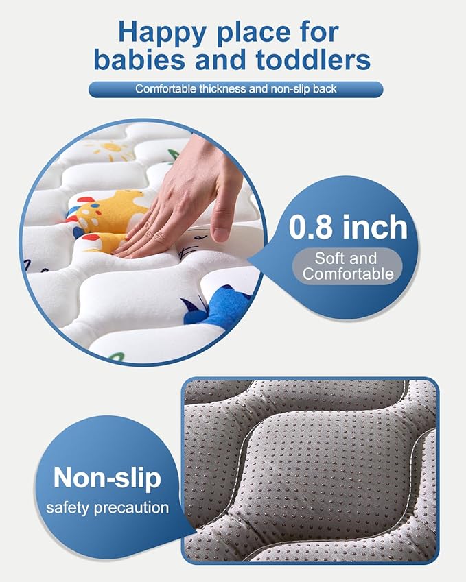 Odorless Premium Foam Baby Play Mat 71" x 59", Soft Microfiber Fabric Crawling Mat for Floor- Comfortable and Hypoallergenic, Non-Slip Cushioned Floor Playpen mat for Infants,Babies,Toddlers