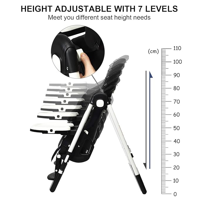 INFANS High Chair for Babies & Toddlers, Foldable Highchair with Multiple Adjustable Backrest, Footrest and Seat Height, Removable Tray, Detachable PU Leather Cushion, Built-in Rear Wheels (Black)