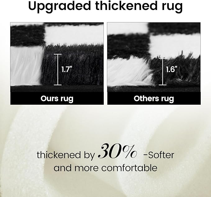 Super Soft Rug for Bedroom, 5x8 Ft Black and White Area Rug Classic Checkered Shaggy Anti-Skid High Pile Soft Fluffy Rug Fuzzy Carpet for Living Room Bedroom Kids Room Nursery, Dorm Home Decor