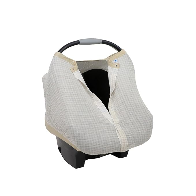 Little Unicorn Breathable Car Seat Canopy | Magnetic Closure Cover & Universal Fit | Protection & Privacy for Baby (Tan Gingham)