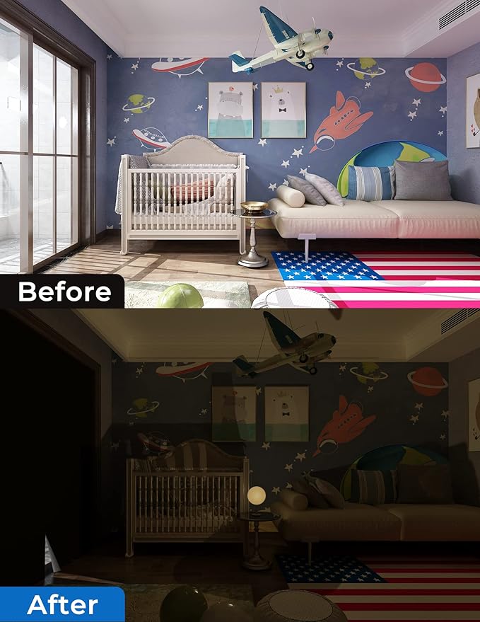 Sumobaby Blackout Curtains for Bedroom Portable 42"x68",No Drill Blackout Shades with Upgraded Hook&Loop Tapes,100% Black Out Window Cover,Thermal Insulated Blinds for Bedroom,Nursery(1 Panel,Black)