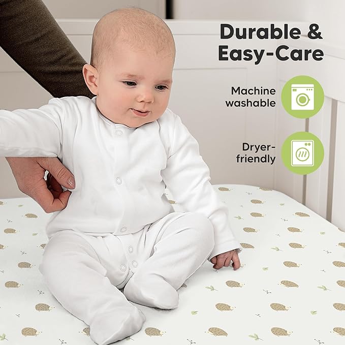 KeaBabies 2-Pack Organic Crib Sheets for Boys, Girls - 52x28 Fitted Crib Mattress Sheet Neutral, Breathable Jersey Cotton Cover for Baby Bed, Toddler Mattress, Soft & Cute Prints (Nibbles/Bruce)