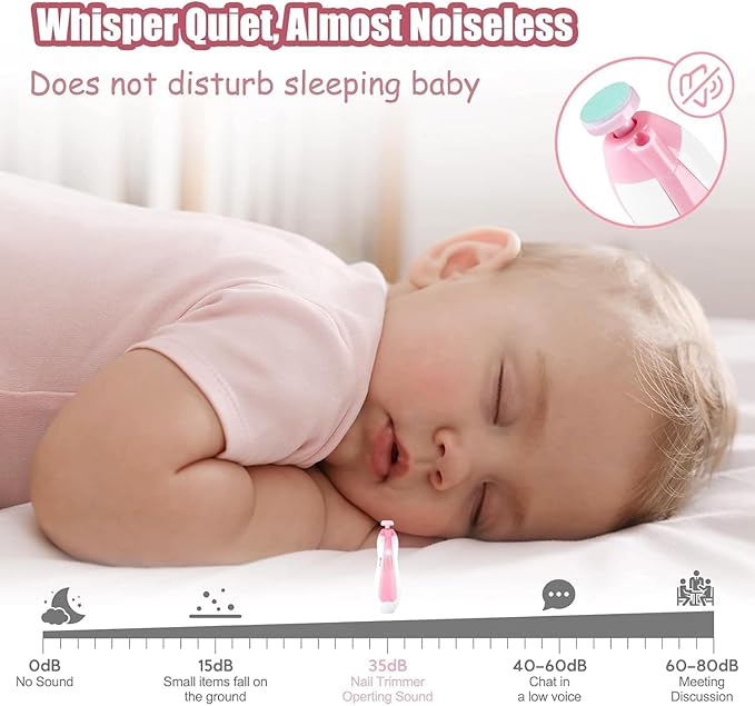 Baby Nail Trimmer Electric-6 in 1 Baby Nail File Clippers Infant Grooming Kit Manicure Set for Toddler or Adults, Pink