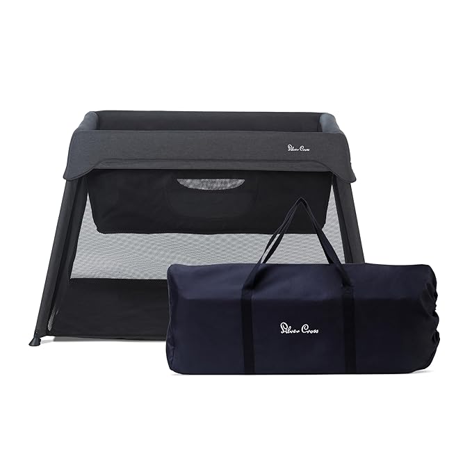 Silver Cross Sleep & Go 3 in 1 Travel Crib - Converts Newborn Bassinet, Crib to Playard - Portable, Lightweight, Easy to Pack with Comfortable Mattress for Infants to Toddlers - Carbon (Sustainable)