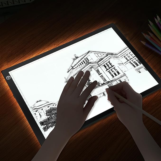 KIVOTAC A4 Rechargeable Light Pad, Portable LED Light up Box Ultra-Thin Dimmable Battery Powered Bright Copy Board for Weeding Vinyl, Sketching,Drawing,Tracing and Diamond Art
