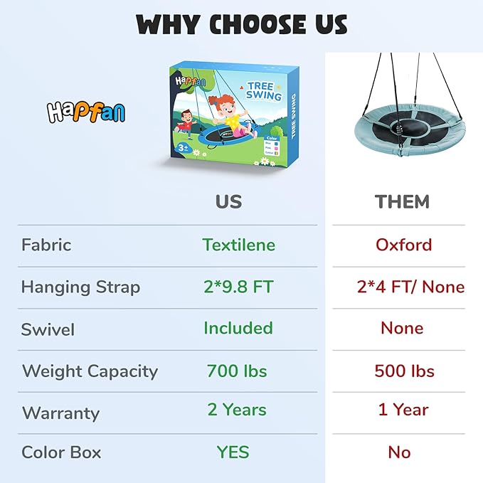 Hapfan 40" Saucer Tree Swing for Kids and Adults, Disc Round Swing for Kids Outdoor with Swivel, UV-Resistant Textilene Fabric, 700 lb Weight Capacity, 9.8 FT Hanging Straps, 2-Year Warranty(Pink)