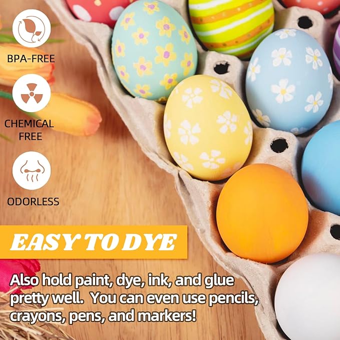 CALPALMY 24 Pieces Wooden Eggs - Life-Size, Reusable Fake Easter Eggs for Painting, Decorating, Crafting, Pretend Play, Faux Food Display, Nest Box Training