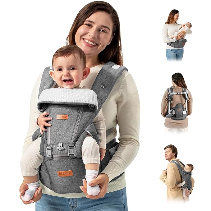 besrey Baby Carrier with Hip Seat Newborn to Toddler, Summer Mesh Front Facing Infant Carrier, Baby Body Holder Chest with Back Support, Front Back Pack with Strap for Men Women Hiking Lumbar Support