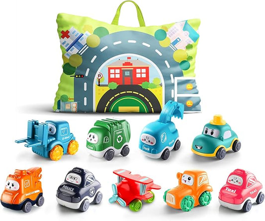 ALASOU 9 PCS Baby Cranes Car Toys with Playmat/Storage Bag|1st Birthday Gifts for Toddler Toys Age 1-2|Baby Toy for 1 2 Year Old Boy|1 2 Year Old Boy Birthday Gift for Infant 12 18 Months