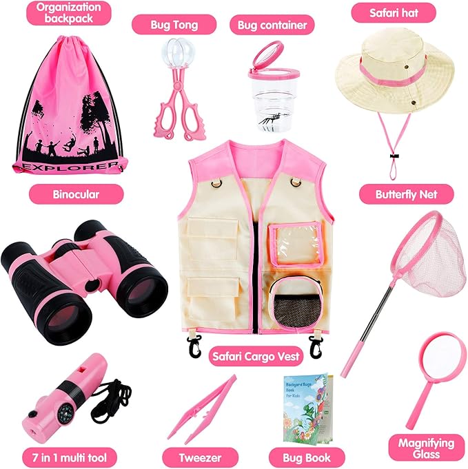 INNOCHEER Toys for Girls Explorer Kit, Bug Catcher Kit for Kids, Birthday Gifts, Summer Toys for 3 4 5 6 7 8+ Year Old Girls, 3 4 5 6 7 8+ Year Old Girl Birthday Gift Kids Outdoor Toys