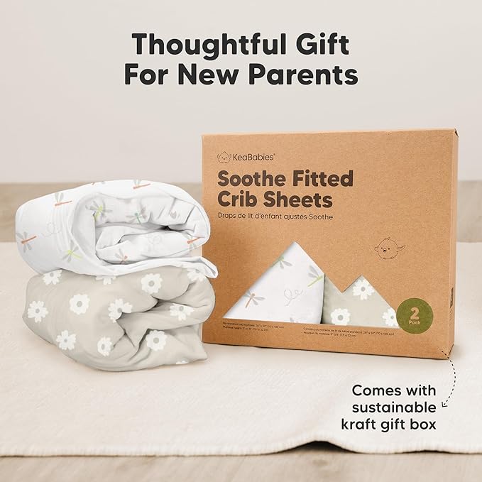 KeaBabies 2-Pack Organic Crib Sheets for Boys, Girls - 52x28 Fitted Crib Mattress Sheet Neutral, Breathable Jersey Cotton Cover for Baby Bed, Toddler Mattress, Soft & Cute Prints (Meadow)