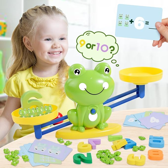 BAKAM Frog Balance Scale Toy, Number Counting Blocks Games, Montessori Math Games for Kids 5-7, Preschool Kindergarten Learning Activities, STEM Educational Toys for 3+ Year Old