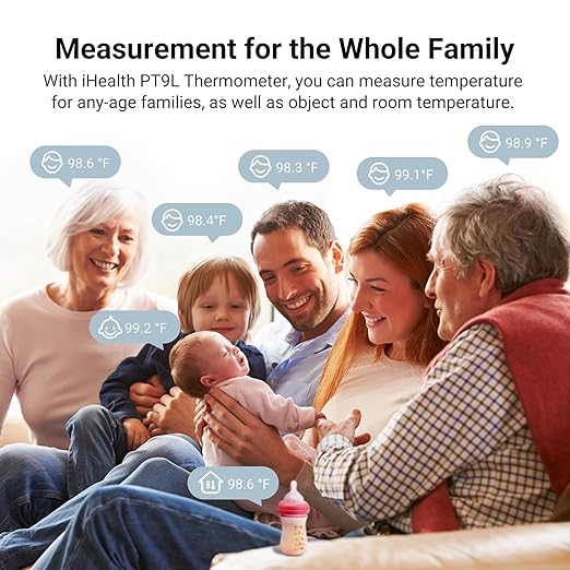 iHealth Infrared Digital Thermometer for Adults and Kids, Baby Thermometer with 3-in-1 Mode & 3-Color Prompt, Fever Alarm & Silent Mode, Forehead & Object Detection, 40 Memory Storages, PT9L, White