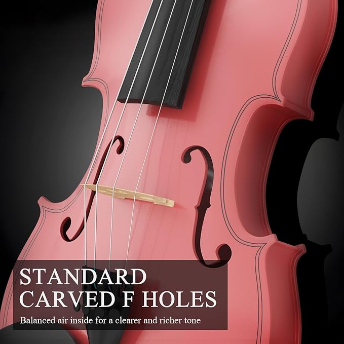 1/4 Violin Kit, Beginner Violin for Kids, Students, Complete Kids Violins Set with Case, Bow, Rosin, Ideal for Kids Violins Beginner Ages 5-7, Pink