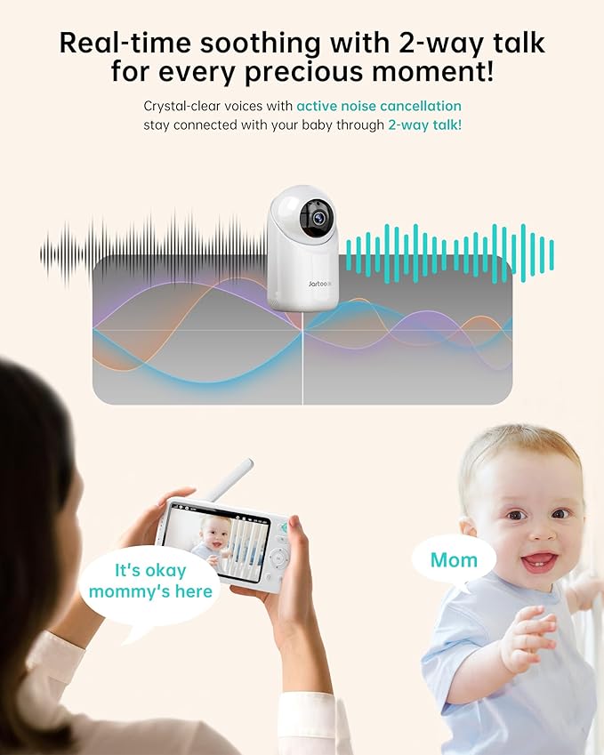 2K Video Baby Monitor with Camera and Audio, 3000ft Long Range Baby Monitor No WiFi 5.5" FHD Screen ANC Baby Camera Wireless, Feeding Clock, Night Vision, 2-Way Talk, AI Cry Detect, 6000mAh