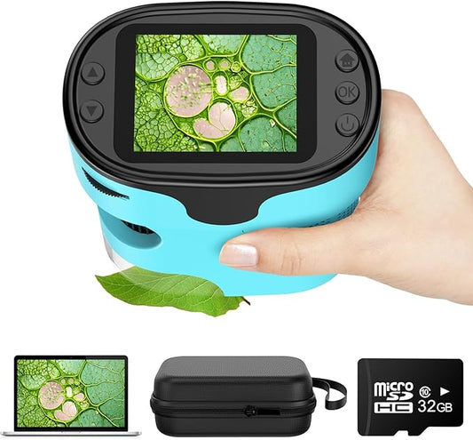 1000X Pocket Microscope for Kids - 4K 2.0" Screen, Digital Mini Scope with Slides Kit, Rechargeable Lab Handheld Portable Microscopes for Kids 4-12 Students Teens