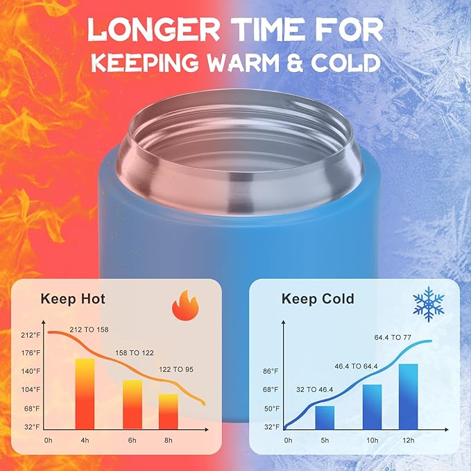 2 - in - 1 Soup Thermo for Hot Food 14oz with Snack Box Container Leak Proof Insulated Lunch Container Kids and Adults Stainless Steel Double Wall Vacuum Wide-mouth Thermal with Spoon and Handle