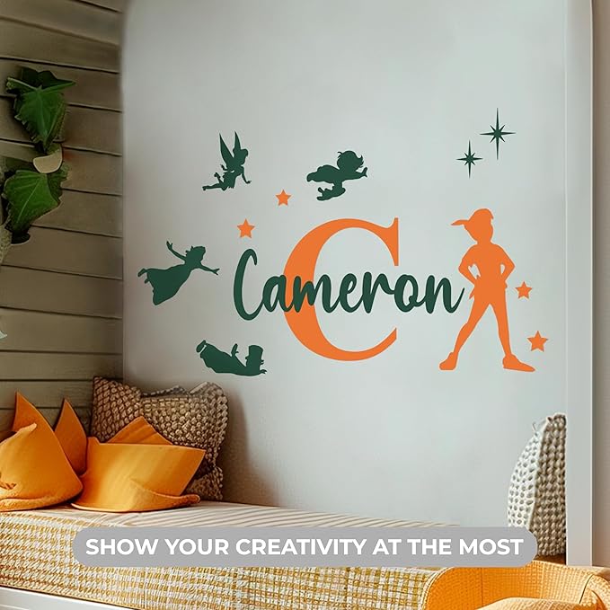 CRYPTONITE Personalized Name & Initial Tinkerbell Vinyl Wall Decals - Baby Girl Bedroom Decor - Fairy & Princess Wall Decals (B. Peter Pan)