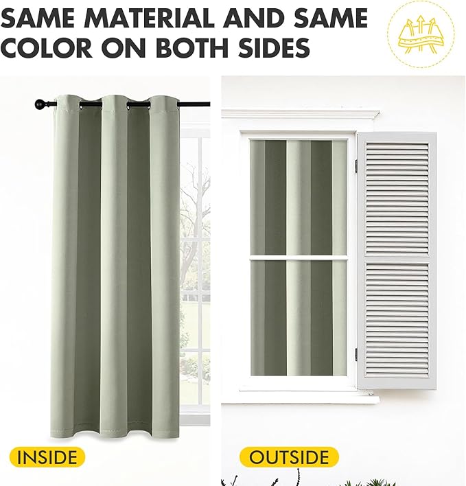 MIULEE Sage Green Blackout Curtains for Bedroom Living Room 96 Inches Long 2 Panels, Thermal Insulated Room Darkening Drapes Solid Grommet Top Noise Reducing Light Green Window Treatments 40x96 Inch