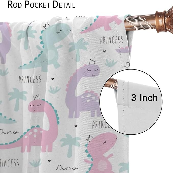 Kids Dinosaur Curtains for Boys Girls Bedroom Decor Cartoon Dino Colorful Cute Funny Animal Wildlife Printed Blackout Rod Pocket Window Drapes for Baby Nursery Playroom W21xL54in 2 Panels