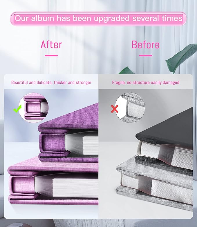 popotop Photo Album Self Adhesive with Picture Display Window,40 Pages DIY Scrapbooking Supplies Kit for 4x6 10x12 Picture,Linen Cover Memory Book for Baby Wedding, with Scraper and Metallic Pen