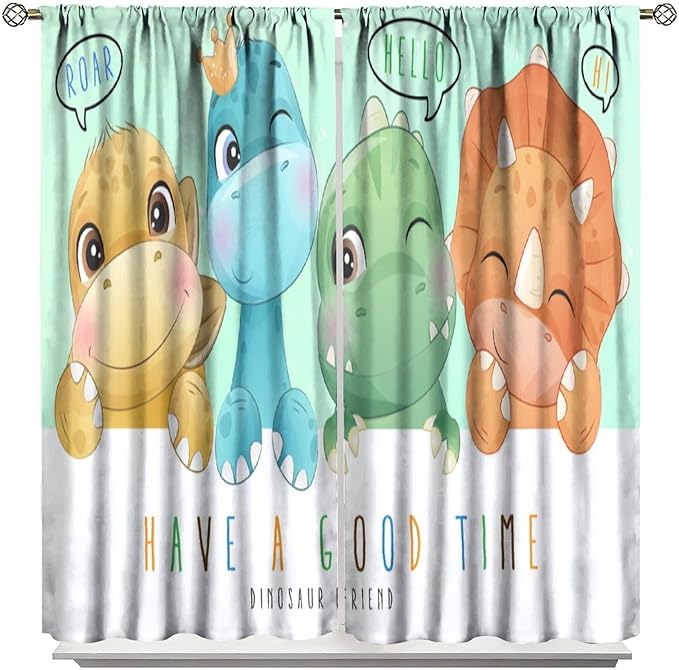 Kids Dinosaur Curtains for Boys Girls Bedroom Decor Cartoon Dino Colorful Cute Funny Animal Printed Blackout Rod Pocket Window Drapes for Baby Nursery Playroom Living Room W42xL84in 2 Panels