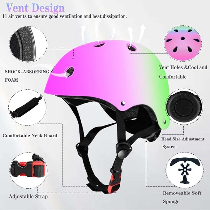 Kids Bike Helmet Set Adjustable for Children, Boys, Girls and Teenagers Aged 3-8 Years Includes Elbow, Knee, Wrist Guards Children's Helmet Protection Set for Bikes SkateboardsRollerskates