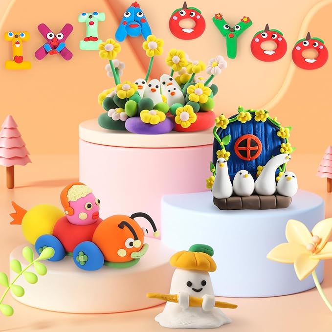 Air Dry Clay 104 Colors, Modeling Clay for Kids, DIY Model Magic Clay, Soft and Non-Sticky, Colorful Clay Starter kit with Accessories and Tools, Great Arts & Crafts Gift for Girls Boys Kids.