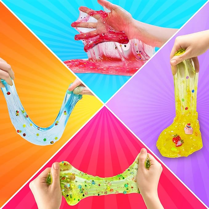YOPINSAND 25 Cups DIY Slime Kit, Slime Making Kit for Girls, Crystal Clear Slime, Glow in The Dark Slime with Add-ins, Foam Balls, Charms, Slime Party Favors Gift Toys for Kids 3-12