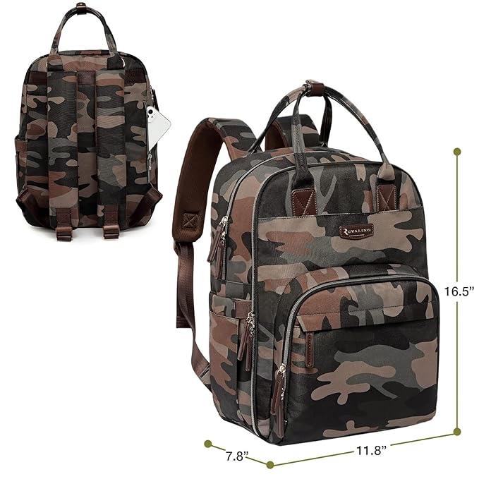 RUVALINO Diaper Bag Backpack, Multifunction Travel Pack Maternity Baby Changing Bags, Large Capacity, Waterproof, Green Camo