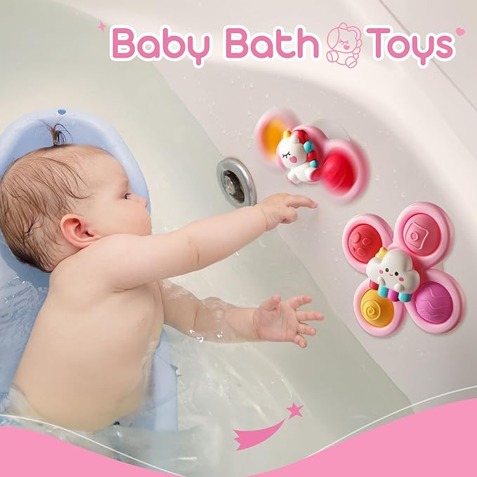 ALASOU 3PCS Pop Suction Cup Spinner Toys for 1 Year Old Boy Girl|Novelty Spinning Tops Toddler Toys Age 1-2|Sensory Baby Bath Toy for Toddlers 1-3|12 18 Months Boy Birthday Gift for Infant