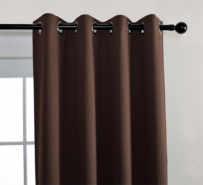 MIUCO Room Darkening Textured Grommet Window Blackout Curtains 2 Panels for Bedroom 52x95 Inch Chocolate