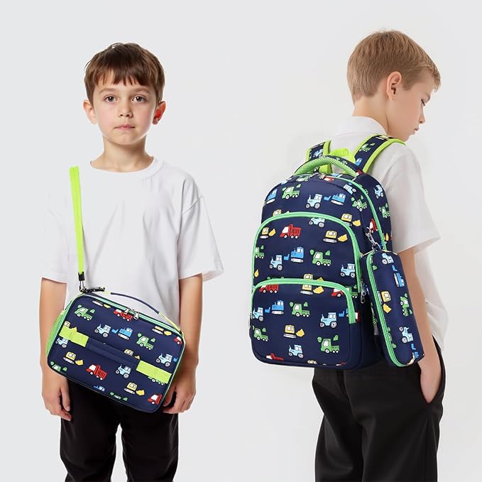 mygreen 3PCS Kids Backpack Set - Waterproof Bookbag with Lunch Box for Boys Ages 3-12, Adorable Cartoon Prints for School & Outdoor Use Grey Dogs