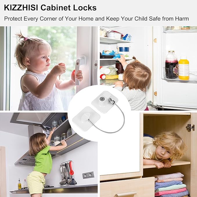 Fridge Lock (2 Pack),Refrigerator Lock with Keys,for Fridge, Cabinet Locks, Drawers, Dishwasher, Toilet and Child Safety Cabinet Locks, 3M Adhesive No Drilling (White)