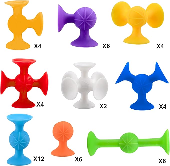 48 Piece Suction Cup Toys Construction Set, Silicone Building Blocks DIY Blocks - Sucker Toy are Fun Bath Toys, Fidget Toys for Toddlers 1-3 Old Boys and Girls