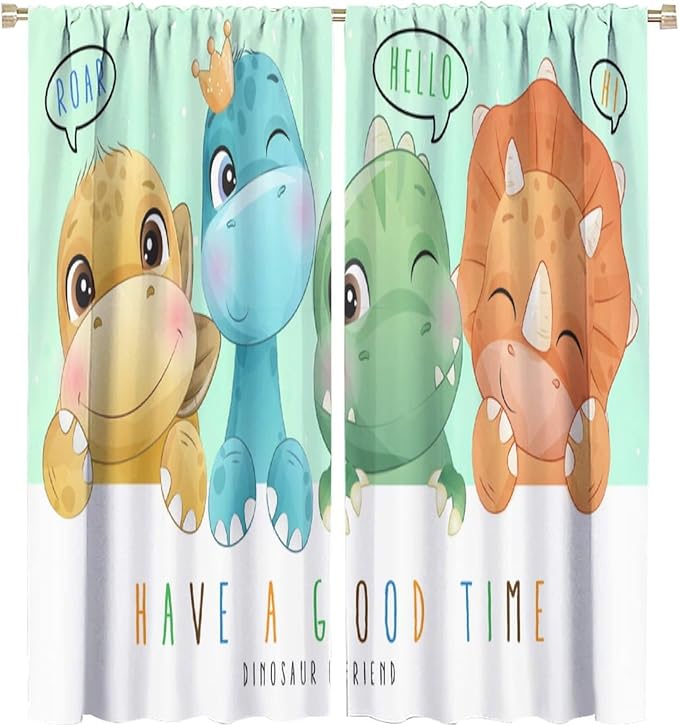 Kids Dinosaur Curtains for Boys Girls Bedroom Decor Cartoon Dino Colorful Cute Funny Animal Printed Blackout Rod Pocket Window Drapes for Baby Nursery Playroom Living Room W27.5xL63in 2 Panels
